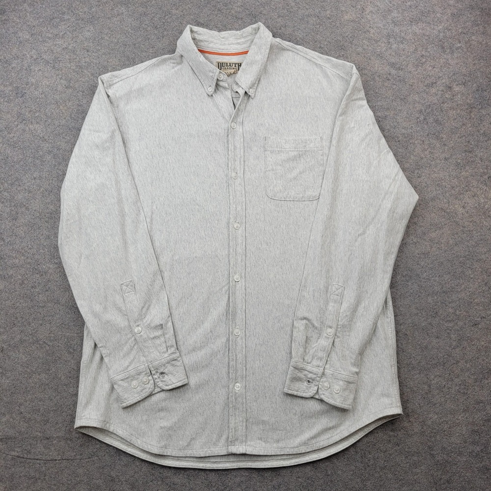 Duluth Trading Shirt Mens XL Gray Solid Jersey Button Front Long Sleeve Casual